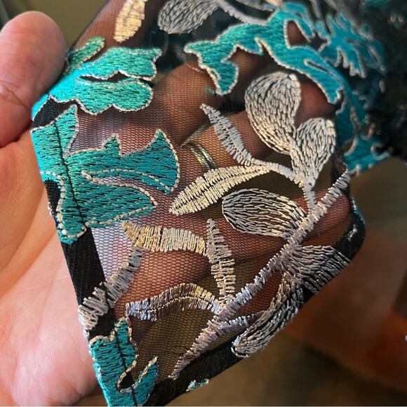 NWT Elliatt Quartz Dress Gown Peacock Black Teal Lace Brocade Embroidery Sm - Picture 8 of 16